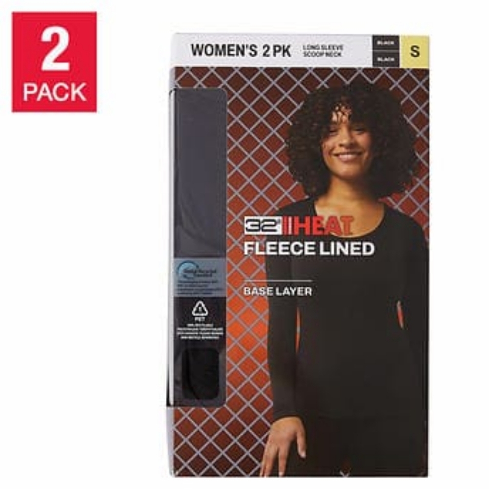 32 Degrees Heat Ladies’ Fleece Lined Base Layer Top, 2-pack